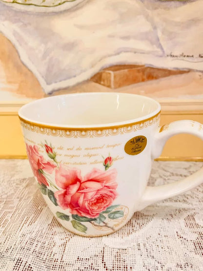 Vintage Rose Porcelain Mug – Gold Rim Floral Tea Cup