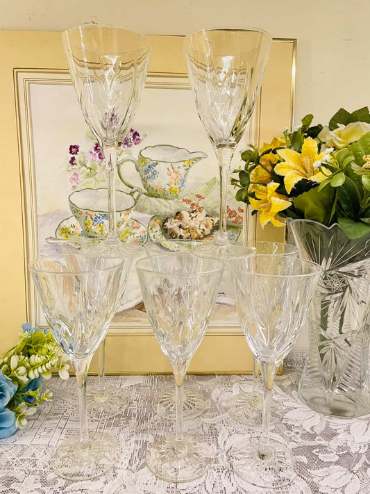 Set of 8 Vintage Cut Crystal Glass Set – Elegant Stemware