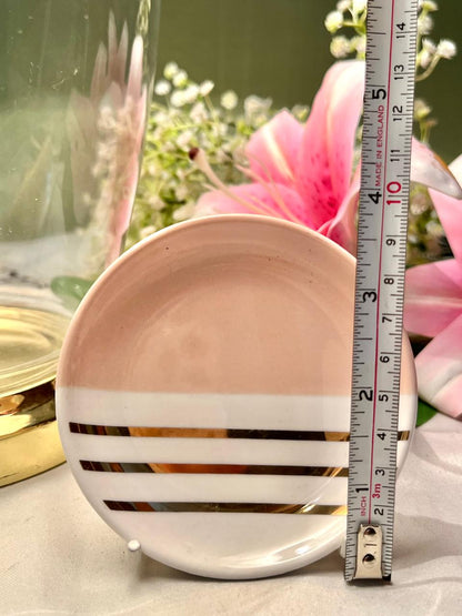 Pink White Gold Stripe dish  Plate 4.1