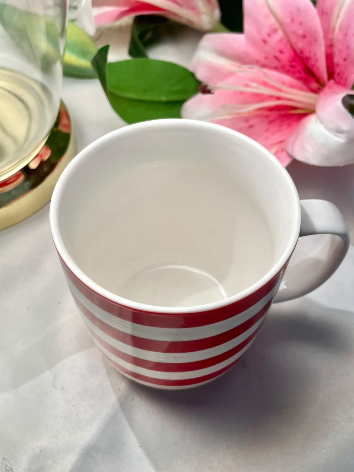 M&S Fine China Red & White Striped Mug 10.5 cm