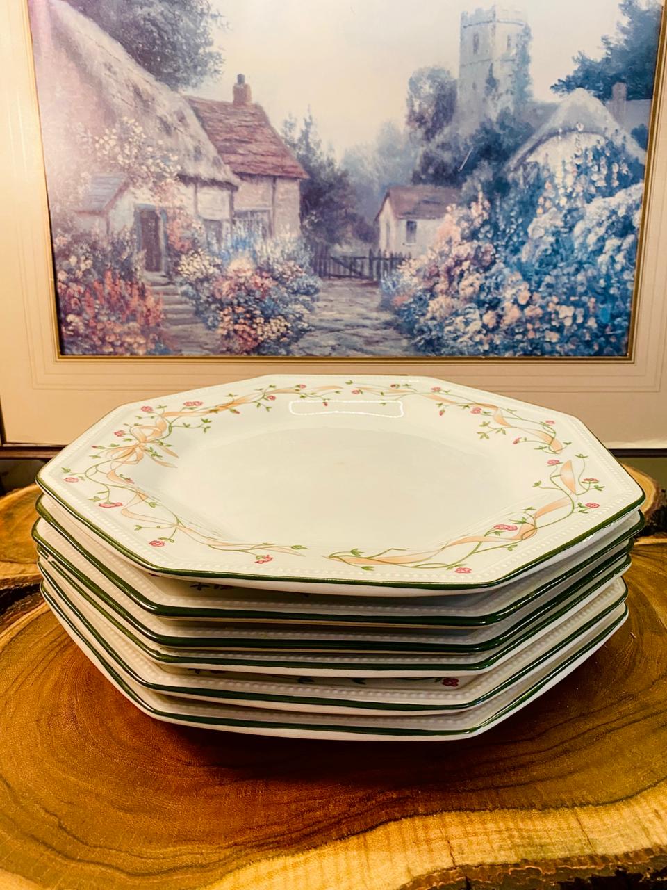 Set of 6 Johnson Bros Eternal Beau Octagonal Dinner Plates, England
