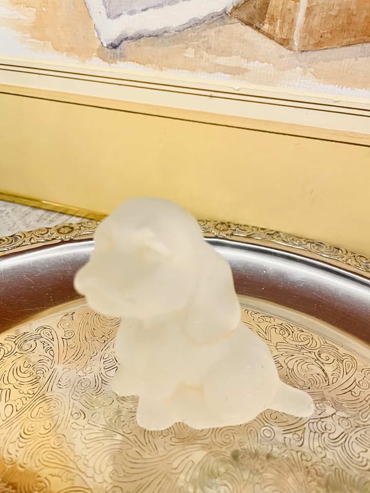 Vintage Frosted Glass Puppy & Chick Figurines Set
