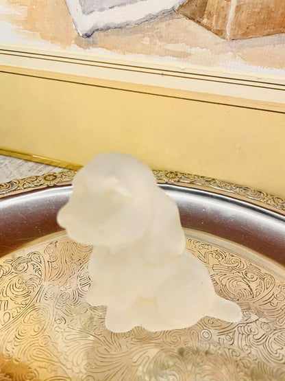 Vintage Frosted Glass Puppy & Chick Figurines Set