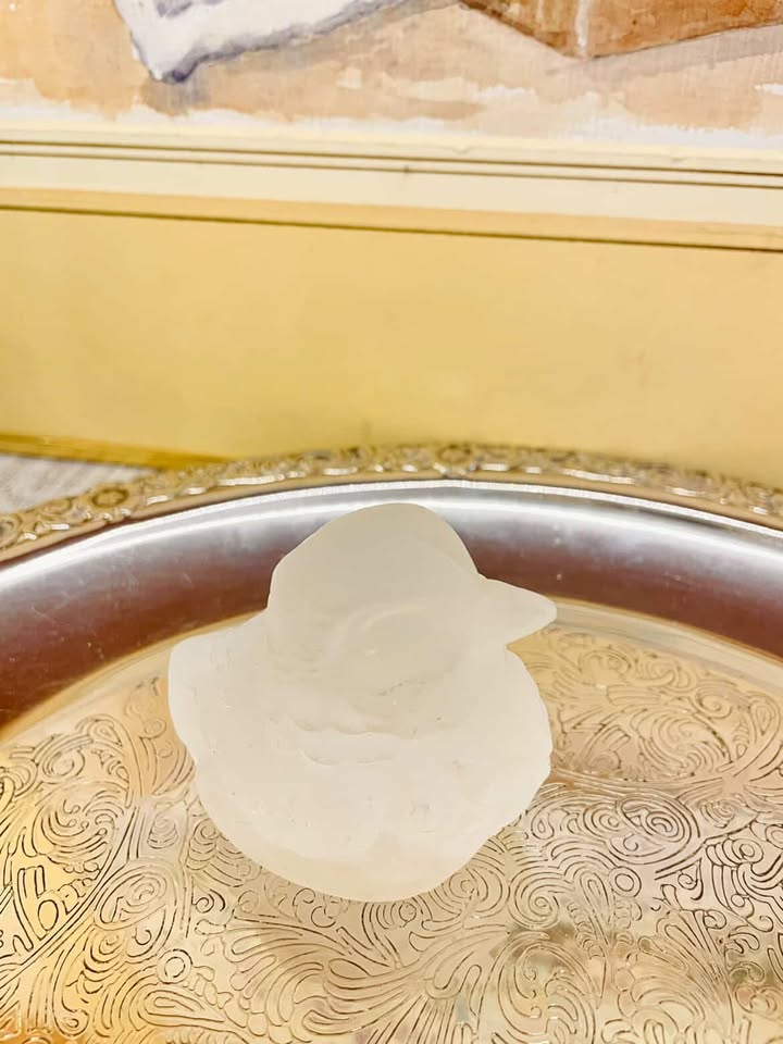 Vintage Frosted Glass Puppy & Chick Figurines Set