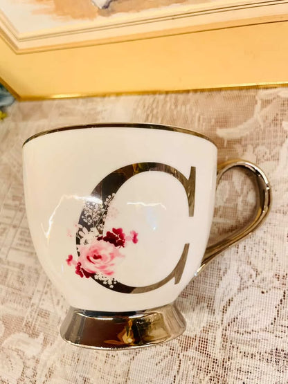 Personalized Initial “C” Mug – Silver Trim Porcelain