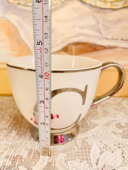Personalized Initial “C” Mug – Silver Trim Porcelain