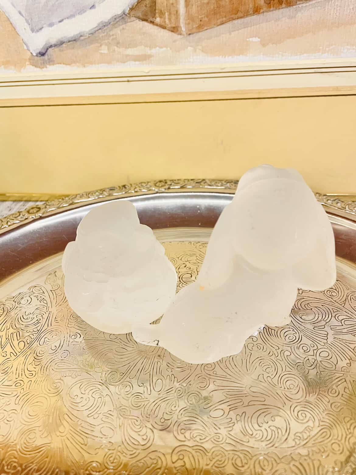Vintage Frosted Glass Puppy & Chick Figurines Set