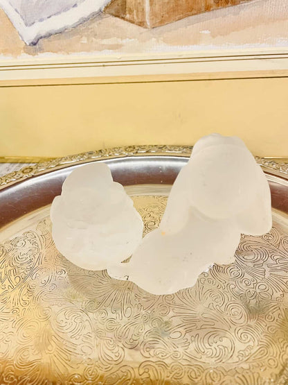 Vintage Frosted Glass Puppy & Chick Figurines Set