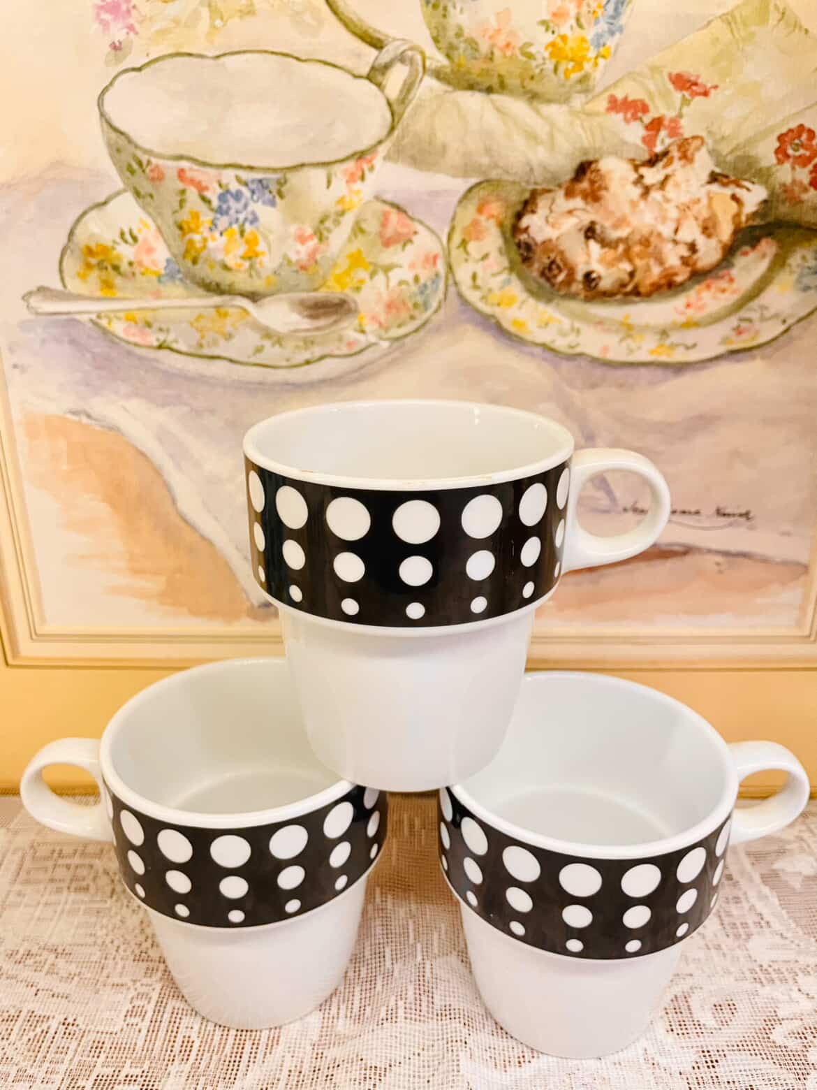 Black & White Polka Dot Coffee Mug Set of 5 Modern Cups