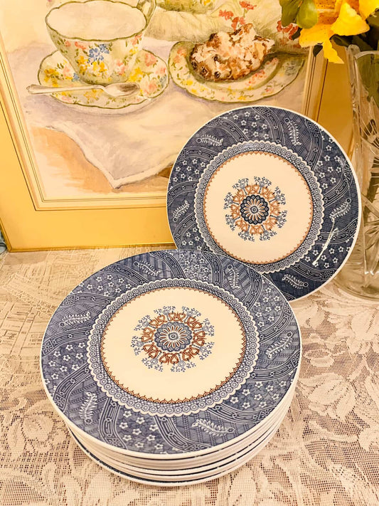 Blue & Cream Mandala Medium Plates – Set of 8