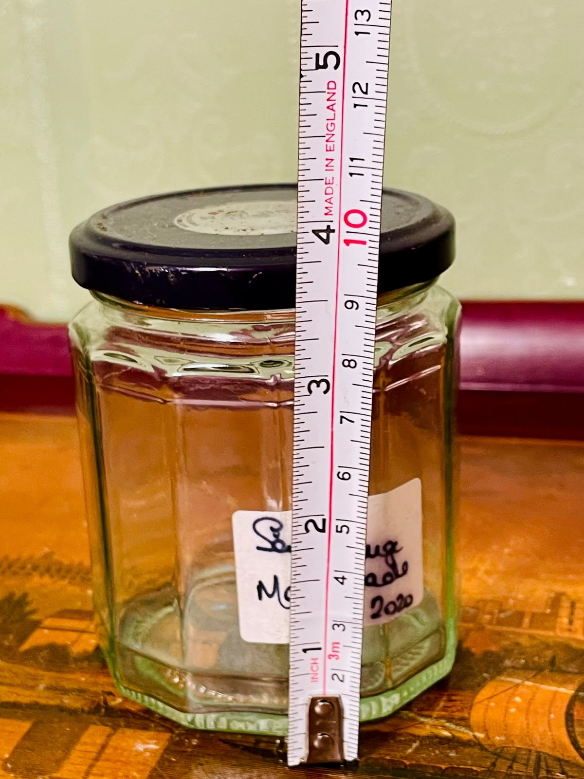 4" Hexagonal Crystal Storage Jar with Black Lid