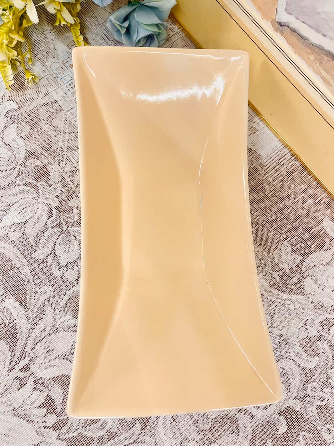 Vintage Peach Rectangular Serving Platter – Porcelain