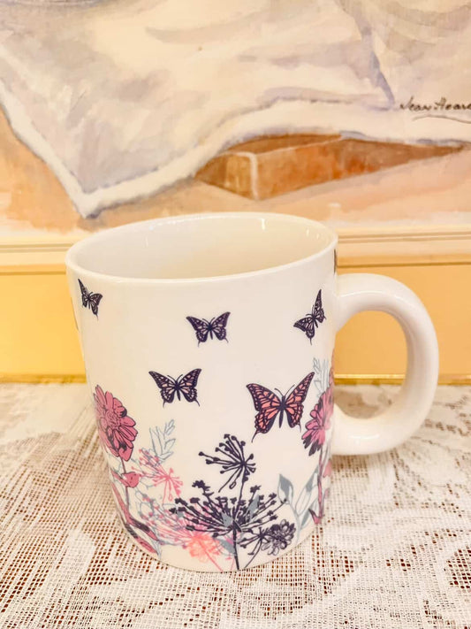 Butterfly Floral Porcelain Mug – Pink Botanical Cup