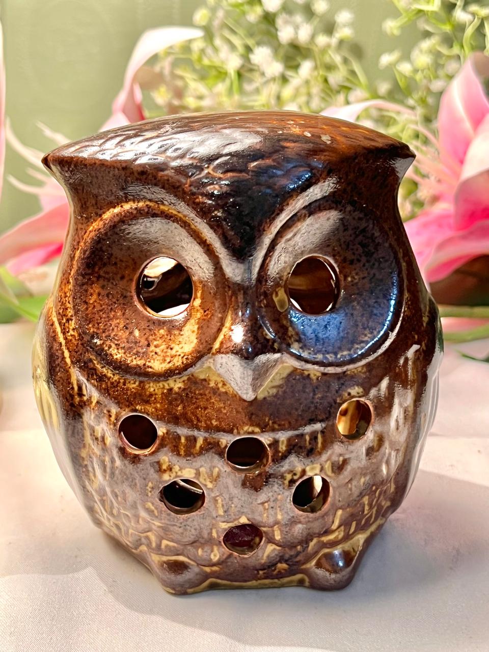 Vintage Brown Owl Tealight Holder Approx. 13 cm