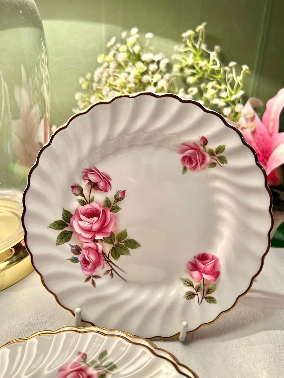 Johnson Brothers Pink Rose 4- Piece Ironstone Plate Set 6 in England