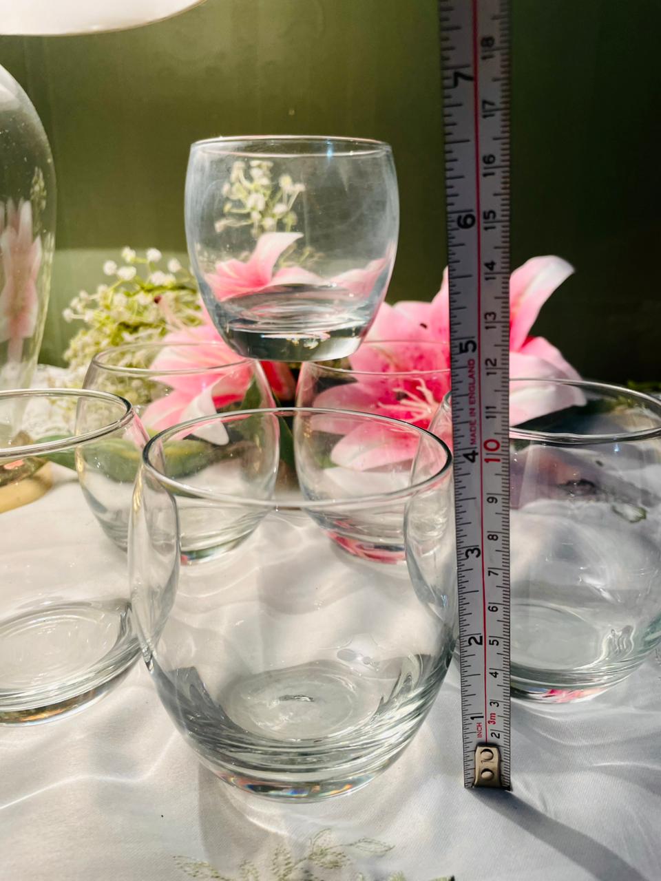 Set of 6 Clear Crystal Rounded Tumblers, Approx. 12cm