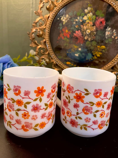 Orange & Pink Floral Ceramic Mug Set – Pair of 2