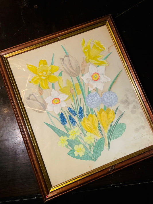 Vintage Framed Floral Botanical Painting Wall Decor