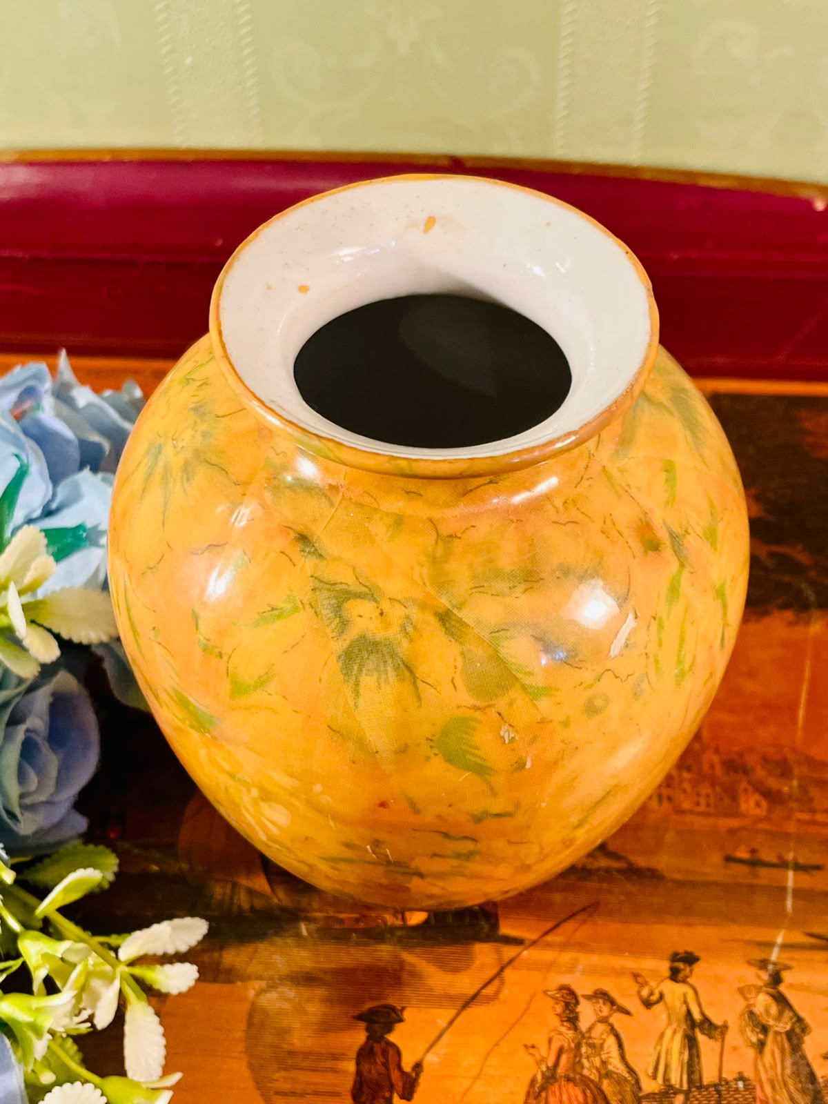 Orange Marbled Ceramic Vase – 6 Inch