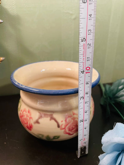 Vintage Hand-Painted Floral Ceramic Bowl 4 Inch