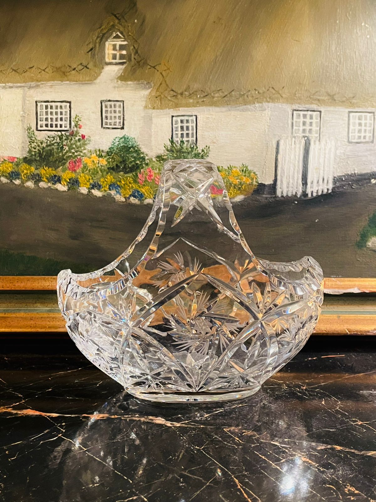 Hand Cut Lead Crystal Basket – Medium - Vintage England