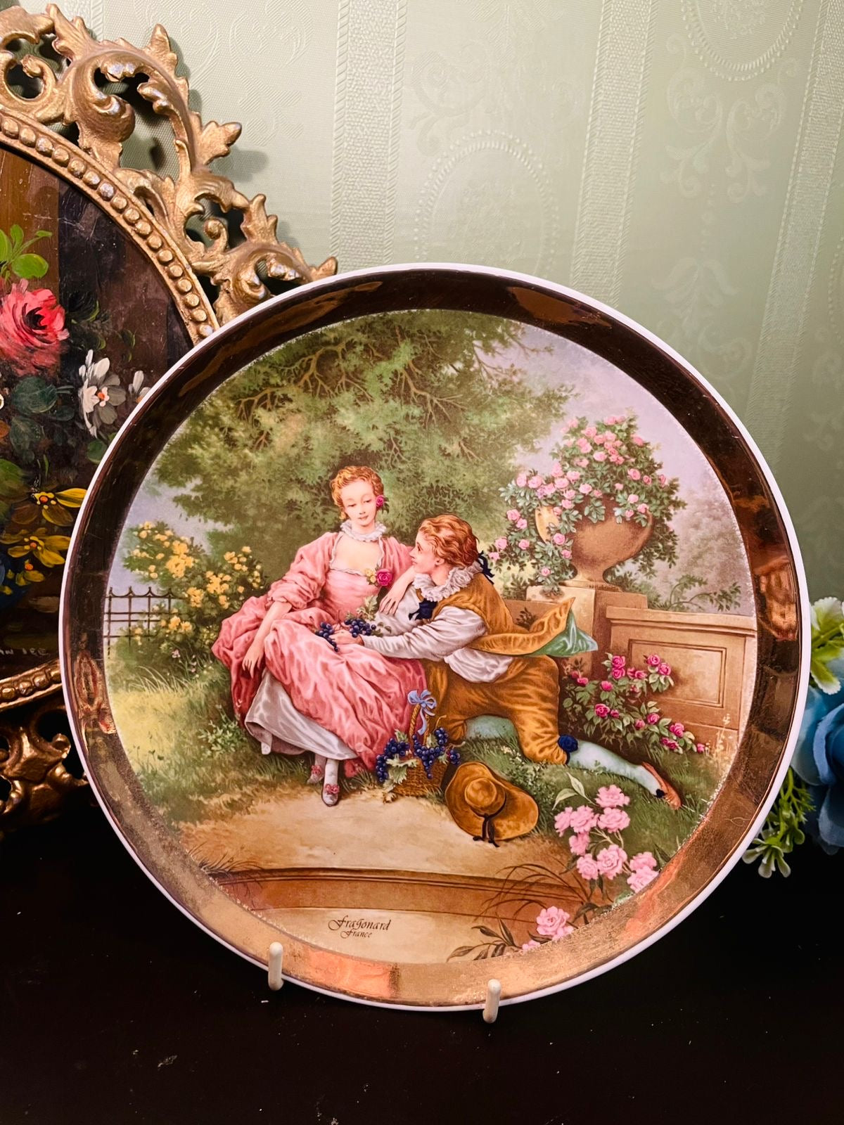Fragonard France Fine Porcelain Decorative Plate – Romantic Garden Scene