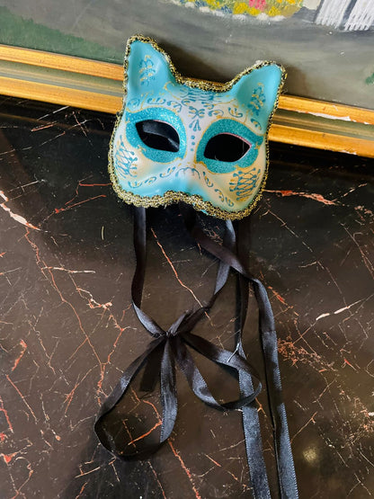 venetian mask, cat mask, masquerade mask, fancy dress accessory, costume party mask, glitter mask, wall décor, cosplay mask, carnival mask, decorative mask, england décor, blue mask, feline mask, home decoration, theatre props