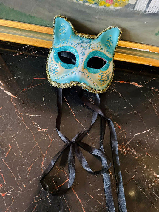 venetian mask, cat mask, masquerade mask, fancy dress accessory, costume party mask, glitter mask, wall décor, cosplay mask, carnival mask, decorative mask, england décor, blue mask, feline mask, home decoration, theatre props