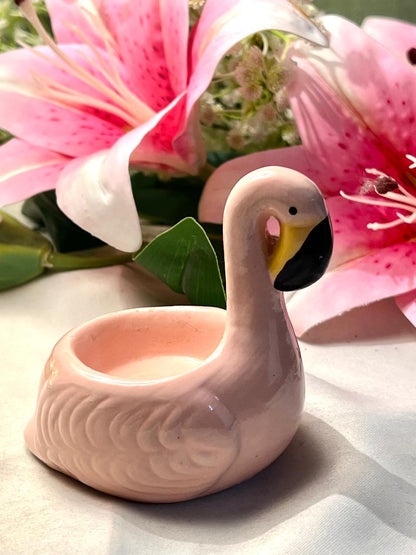 Vintage Pink Ceramic Swan Candle Holder Approx. 9 cm