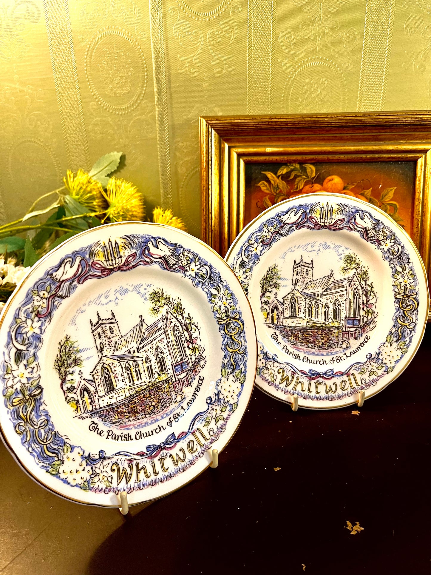 Set of 2 Whitwell St Lawrence Church English Bone China Souvenir Plates – Jenny Hinchliffe – 20cm