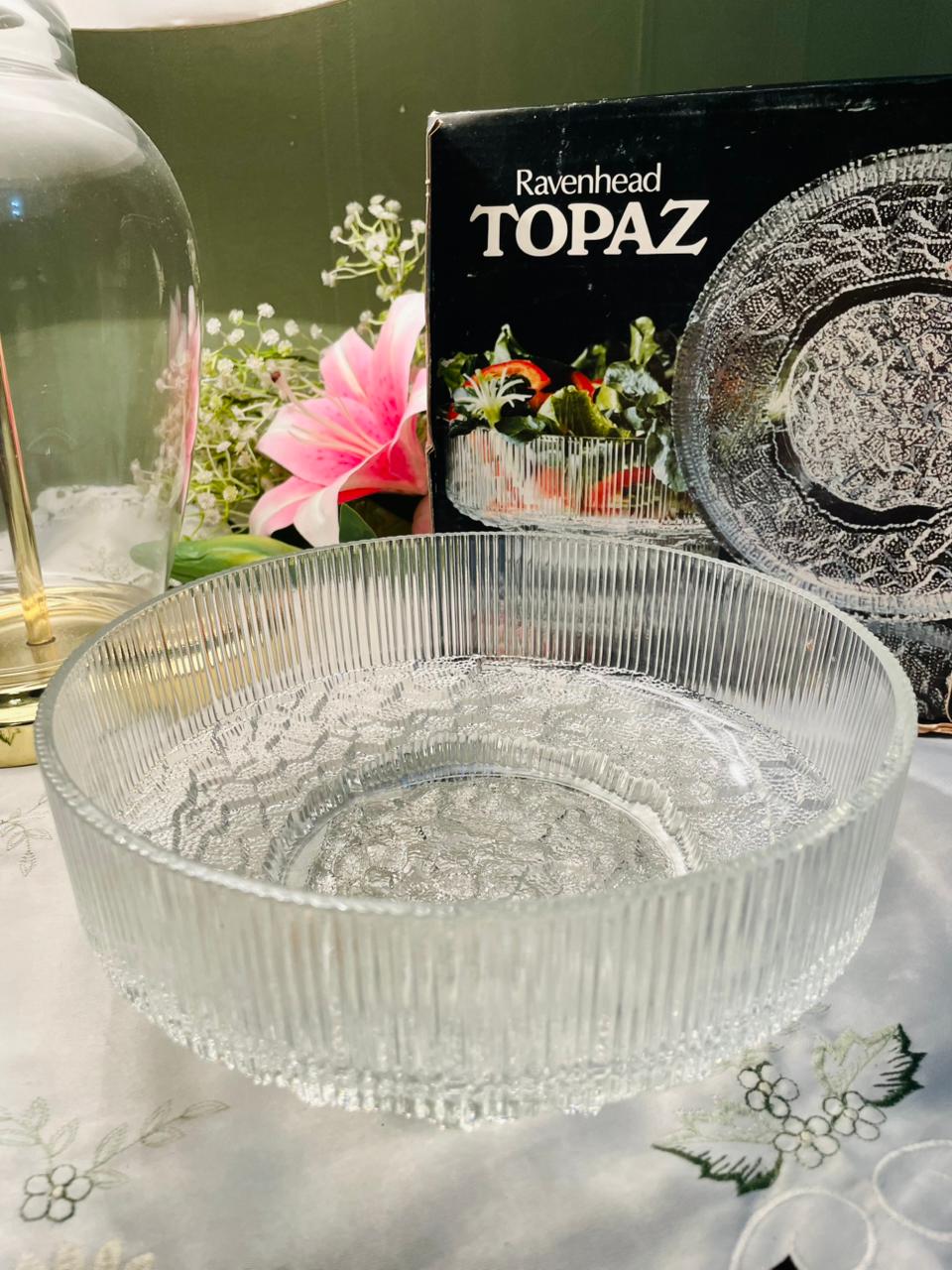 Ravenhead Topaz Crystal Serving Bowl – Clear Ribbed 21cm