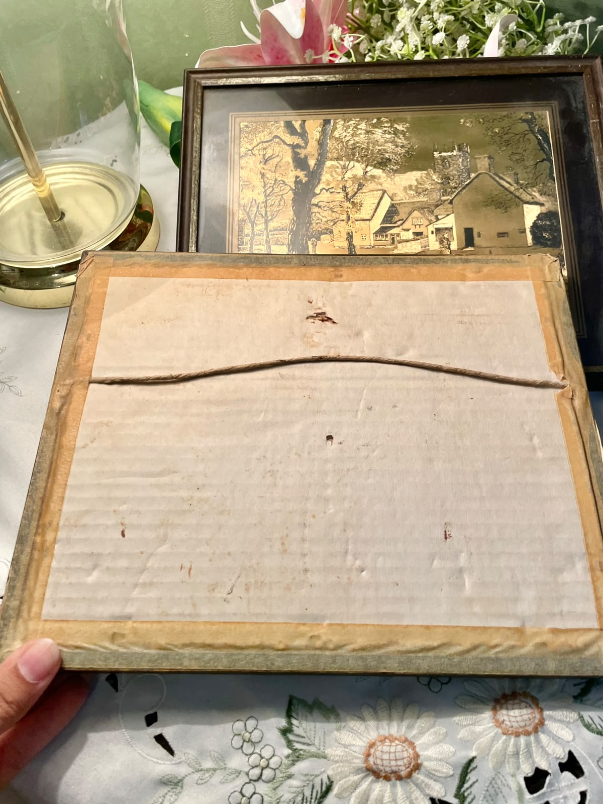 Vintage English Countryside Brass Etched Frames Pair Approx. 11 Inch
