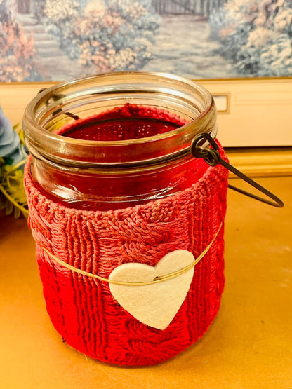Cozy Knit Glass Jar Candle Holder Hanging Lantern