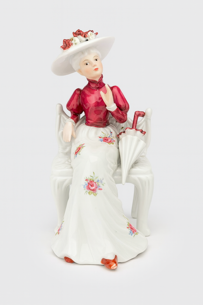 Edwardian Porcelain Figurine –  Woman seated with Umbrella - French Doll