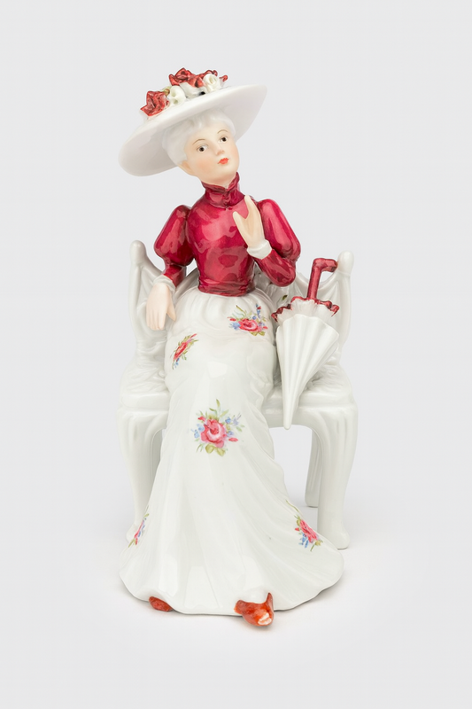 Edwardian Porcelain Figurine –  Woman seated with Umbrella - French Doll