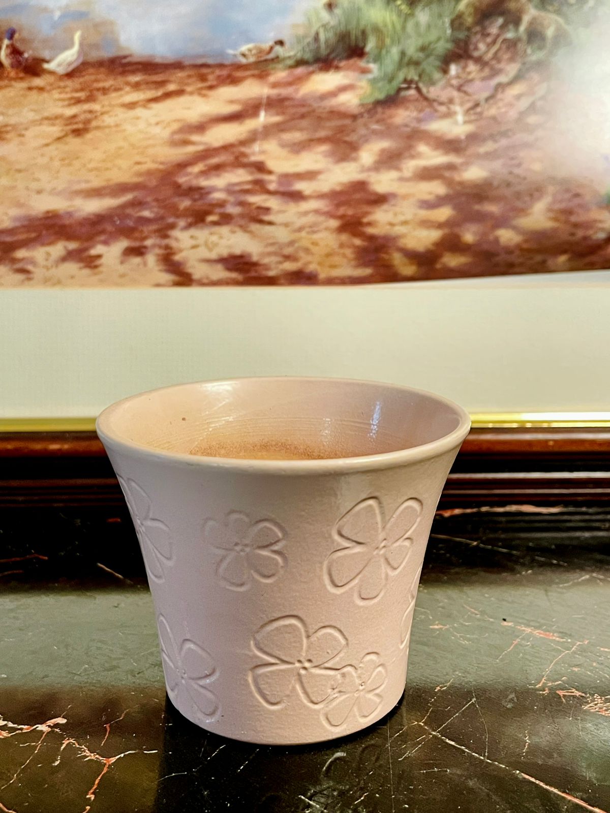 Set of 2 Vintage England Pastel Ceramic Planters – Green & Pink Flower Embossed Pots