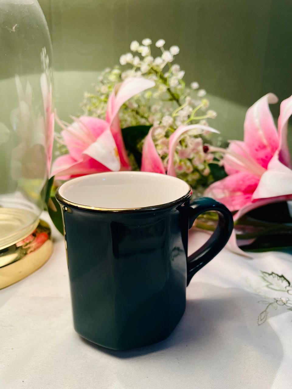 Dark Green Mug with Gold-Tone Rim