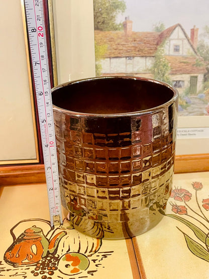 Brown Metallic Textured Ceramic Planter – Modern Geometric Design
