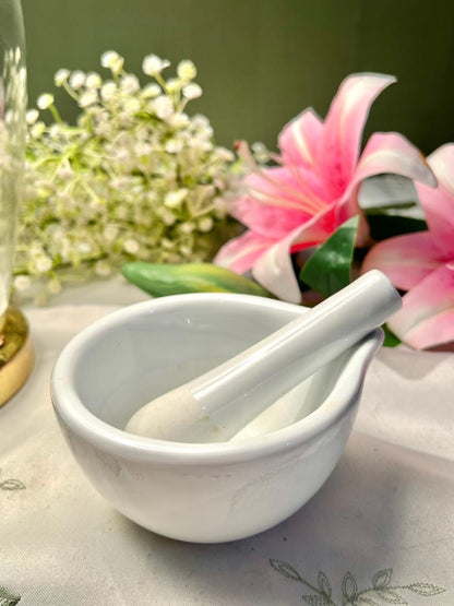 White Ceramic Mortar & Pestle Set – 2 Pieces, 4 Inch