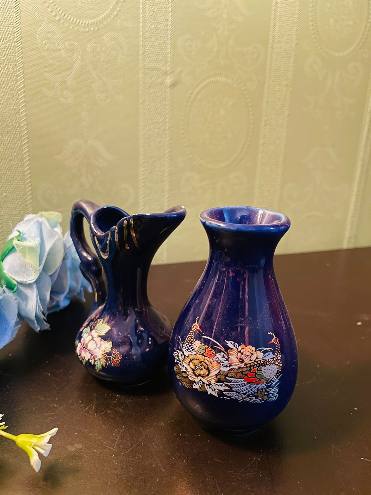 Vintage Cobalt Blue Mini Vase & Pitcher Set