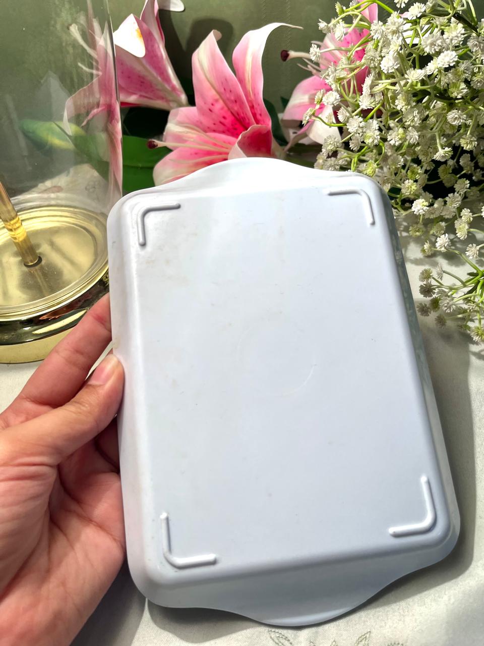 Purple Floral Serving Tray Pink Roses 8 Inch