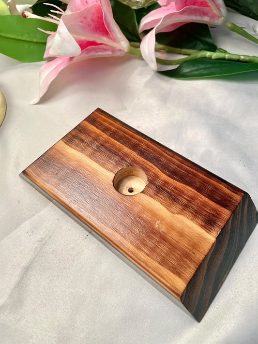 Rectangular Wooden Holder with Central Recess 7"
