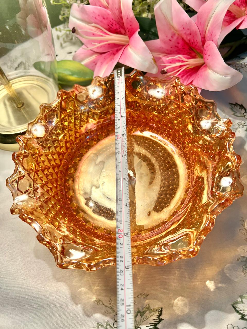 Amber Crystal Decorative Serving Bowl – 9 Inch