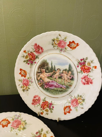 Vintage Victoria Austria Floral Cherub Plates Set of 2