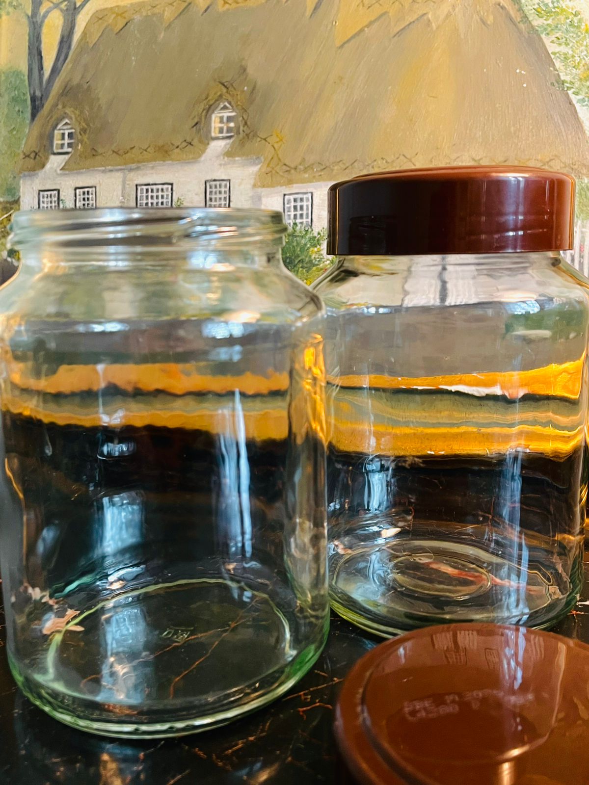 Vintage Glass Storage Jars with Brown Lids – Set of 2 (1kg capacity)