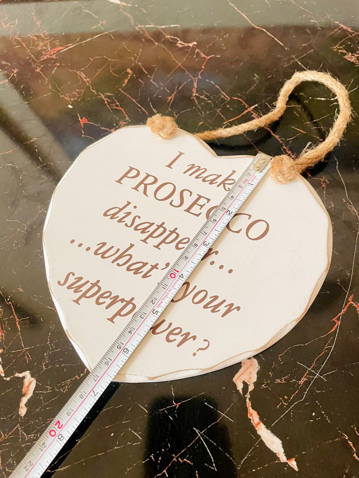 I Make prosseco dissappear...Whats ypur super power? White Ceramic Wall Hanging Plaque with Jute Rope