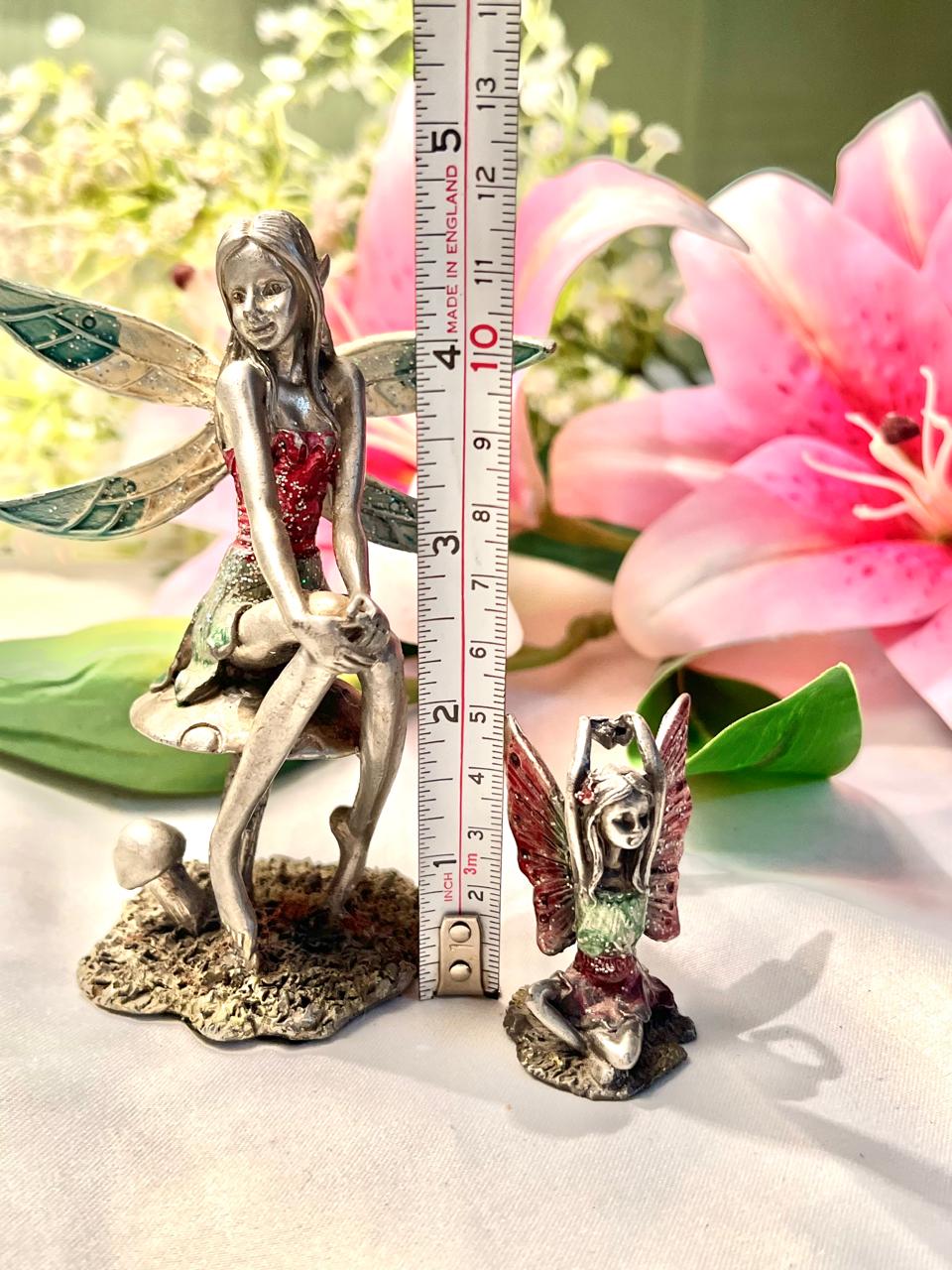 Vintage 2-Piece Silver Fairy Figurine Set 12 cm & 5 cm