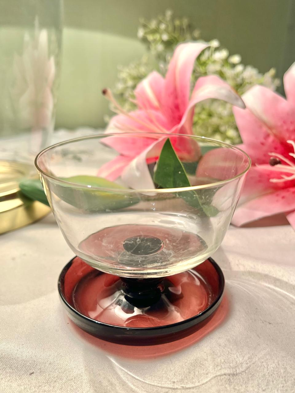 Vintage Clear Crystal Dessert Bowl with Red Base, 1 Piece