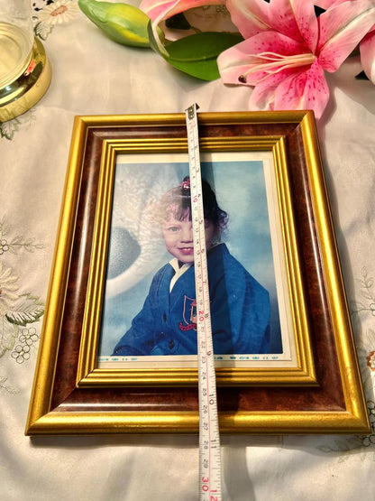 Child Portrait Framed Photograph in Gold & Wood-Tone Frame 11"