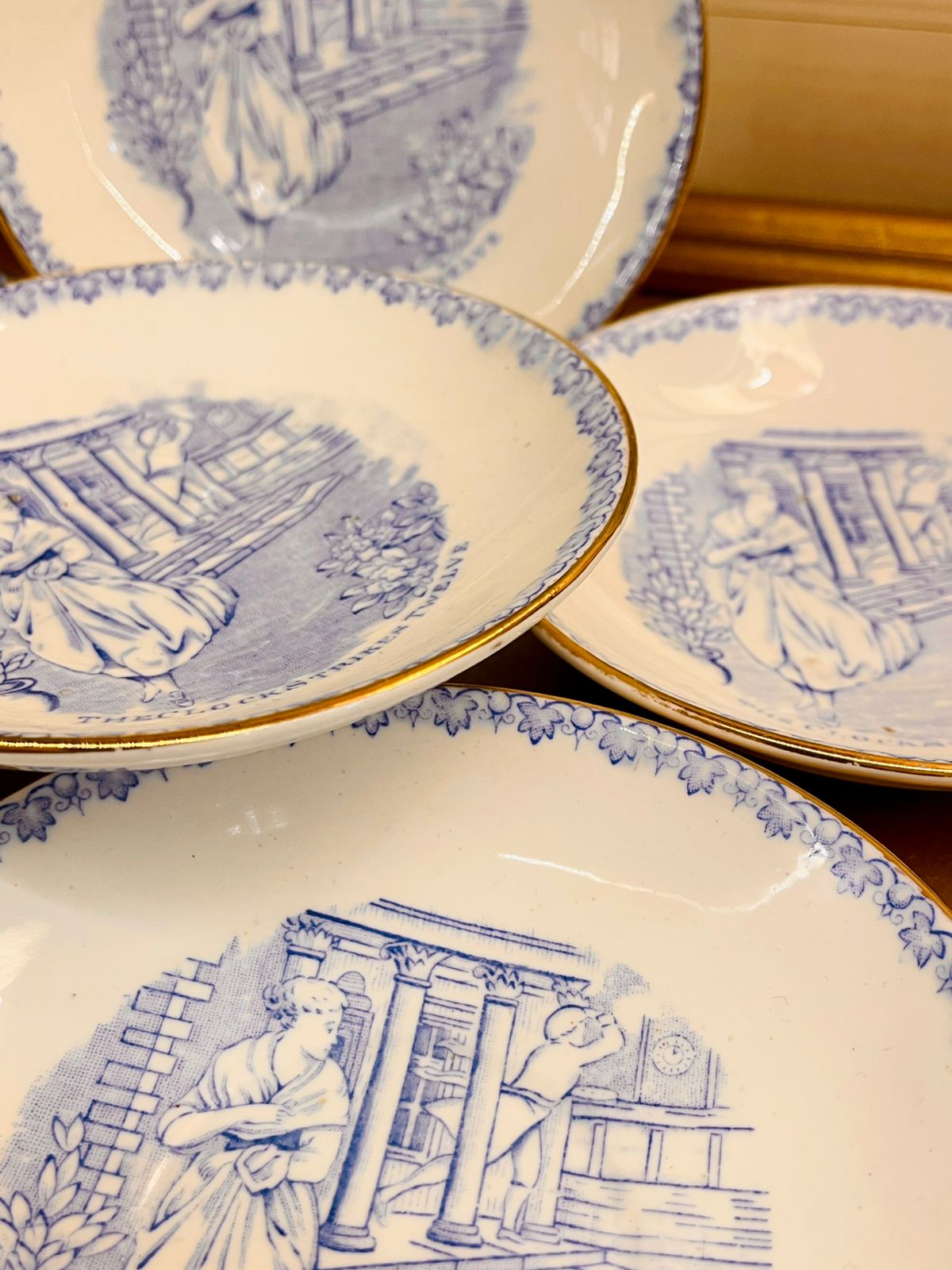 4.5 inches Vintage Blue Transferware Plate The Clock Strikes Twelve
